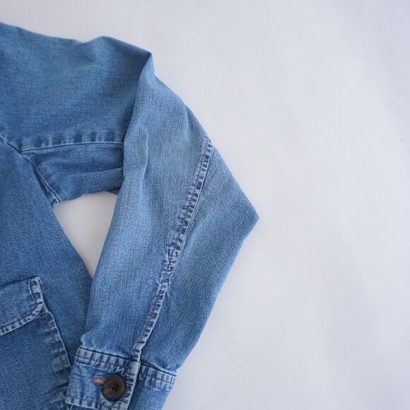 Vintage Cherokee Mid Wash Chambray Button Up Cropped Blue Jean Jacket Xl - Picture 5 of 10